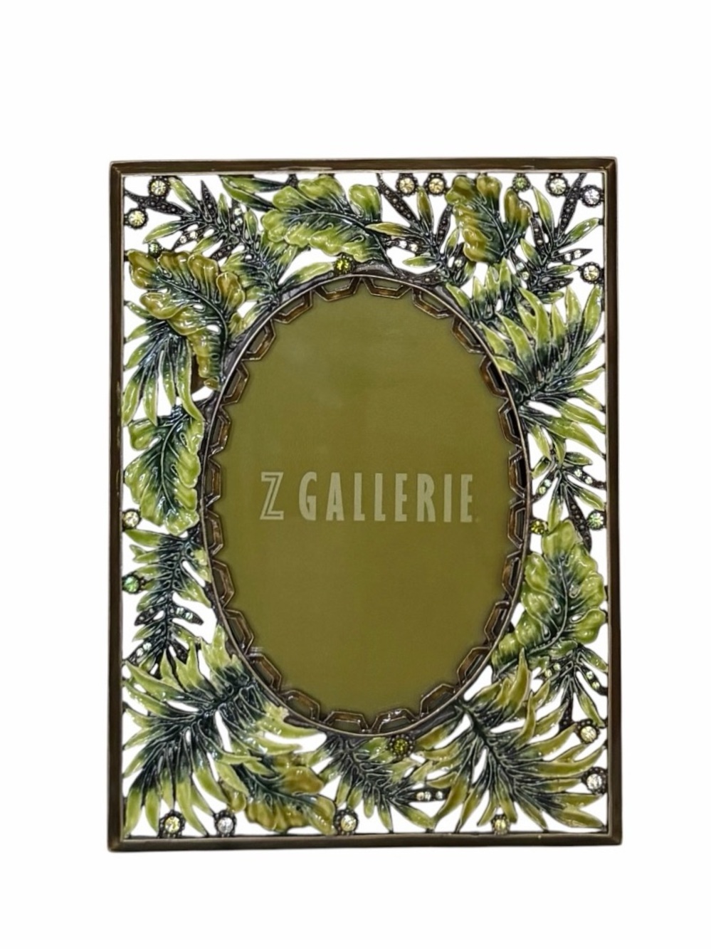 Z Gallerie Green Enamel Fern Leaf Jeweled Ornate Metal Picture Frame
